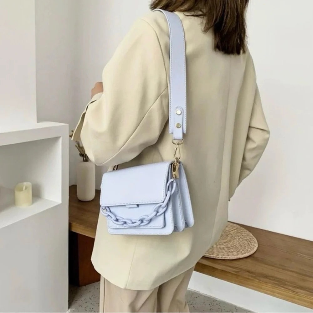 Pastel Blue Chunky Chain Shoulder Bag Mini Clutch Purse OS
